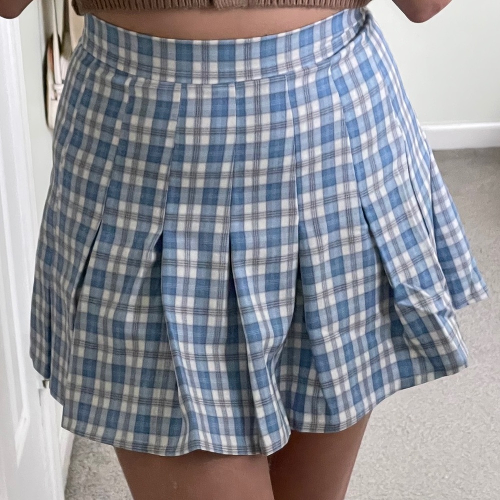 Baby Blue Plaid Pleaded Tennis Skirt